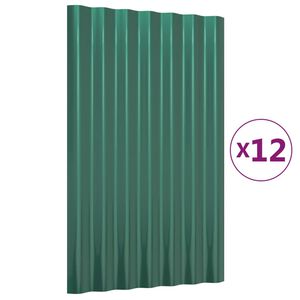vidaXL Takpaneler 12 stk galvanisert st&aring;l gr&oslash;nn 60x36 cm