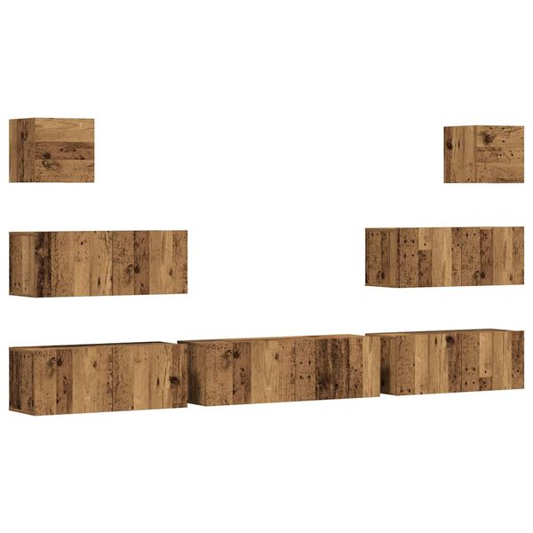 vidaXL TV-skapsett 7 deler veggmontert gammelt tre konstruert tre