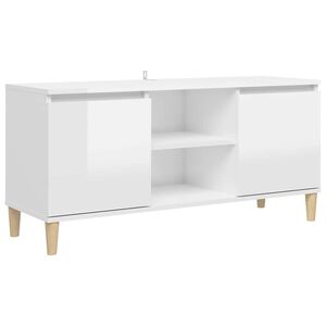 vidaXL TV-benk med ben i heltre h&oslash;yglans hvit 103,5x35x50 cm