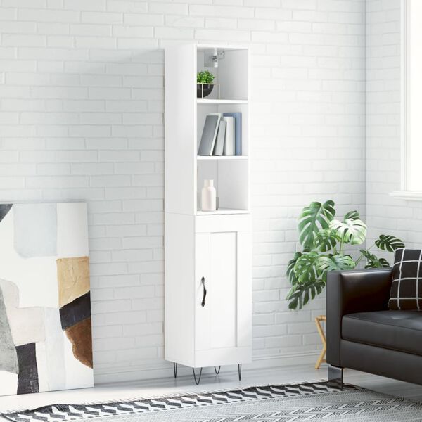 vidaXL Highboard h&oslash;yglans hvit 34,5x34x180 cm konstruert tre
