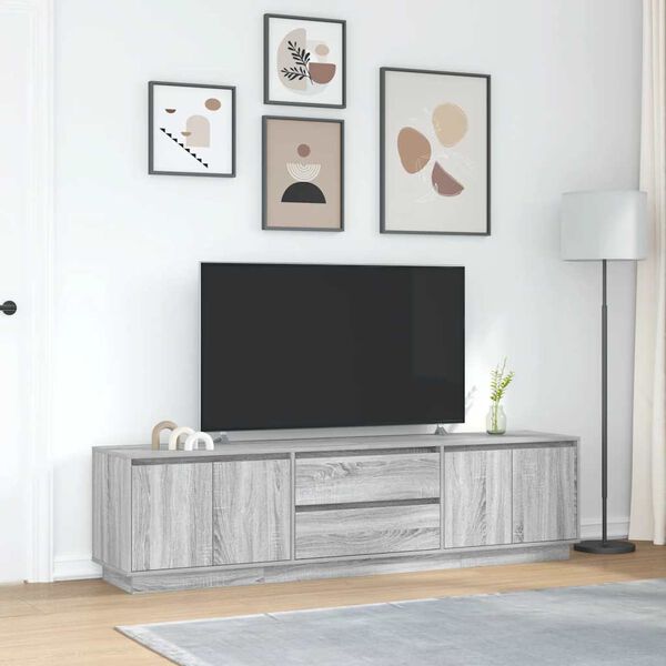 vidaXL TV-benk med LED-lys gr&aring; sonoma 193,5x41x50 cm