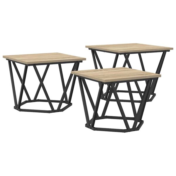 vidaXL Kaffebord 3 pcs Sonoma eik 50 x 50 x 40 cm Ingeni&oslash;rtre og st&aring;l