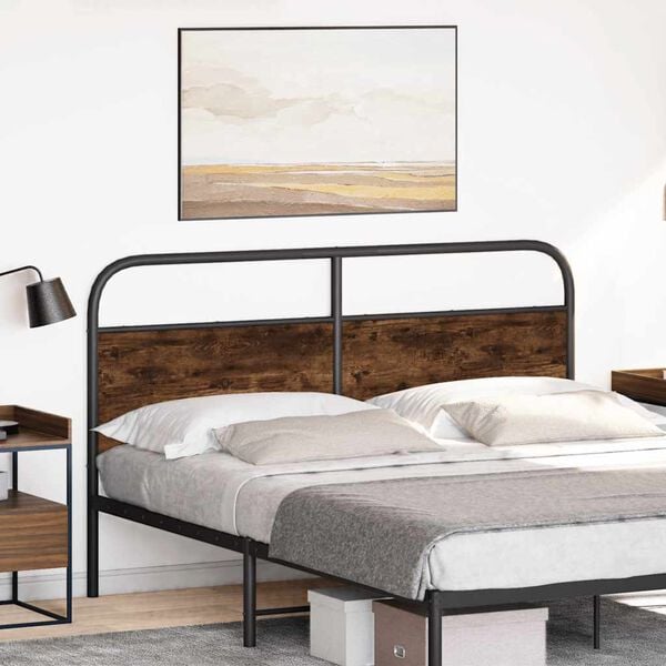 vidaXL Utskiftbar sengegavl r&oslash;kt eik 150 cm st&aring;l og konstruert tre