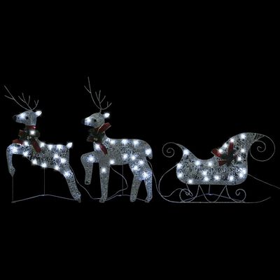 vidaXL Reinsdyr og slede julepynt 60 lysdioder utendørs sølv