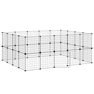 vidaXL Dyrebur 36 paneler med d&oslash;r svart 175x140x70 cm st&aring;l