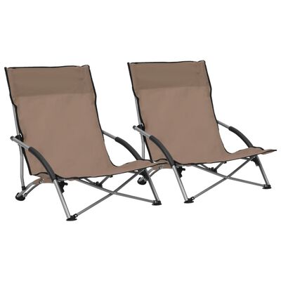 vidaXL Sammenleggbare strandstoler 2 stk gråbrun stoff