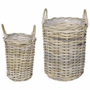 vidaXL Planterkurv med lagring GENDT 2 stk. Naturlig gr&aring; Kubu Rattan