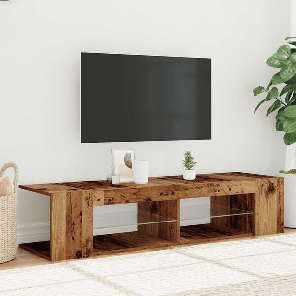 vidaXL TV-benk med LED-lys gammelt tre 135x39x30 cm konstruert tre