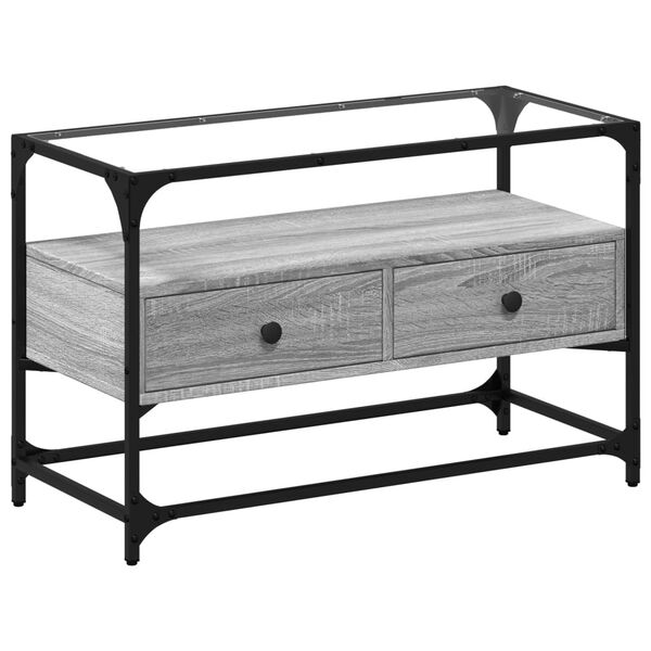 vidaXL TV-benk med glasstopp gr&aring; sonoma 80x35x51 cm konstruert tre