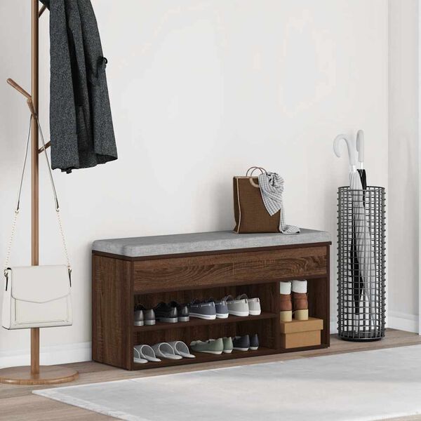 vidaXL Skobenk brun eik 102x30,5x45 cm konstruert tre