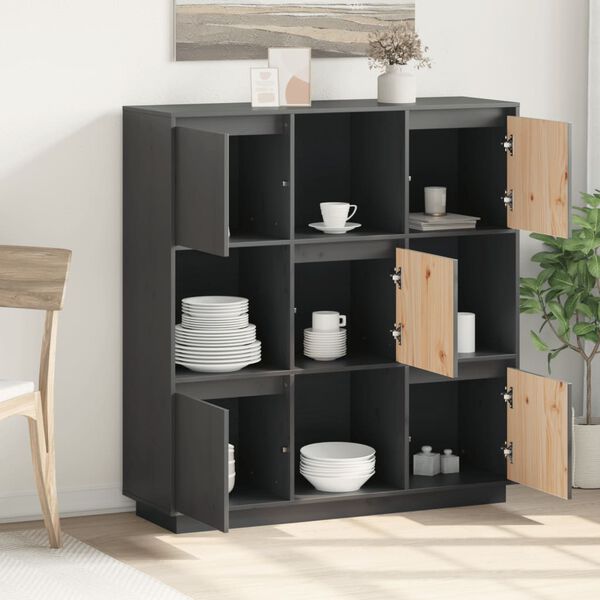 vidaXL Highboard grå 110,5x35x117 cm heltre furu