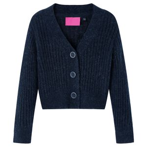 Cardigan for barn strikket marinebl&aring; 104