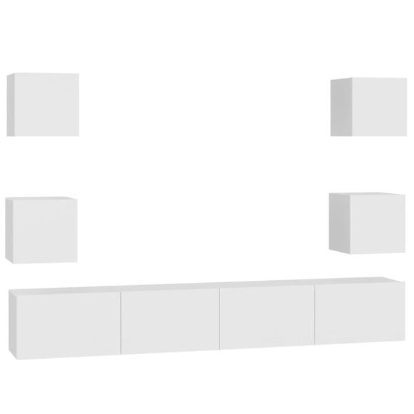vidaXL TV-benksett 6 deler hvit konstruert tre