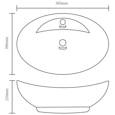 vidaXL Luksuriøs servant med overløp oval lysegrå 58,5x39 cm keramisk