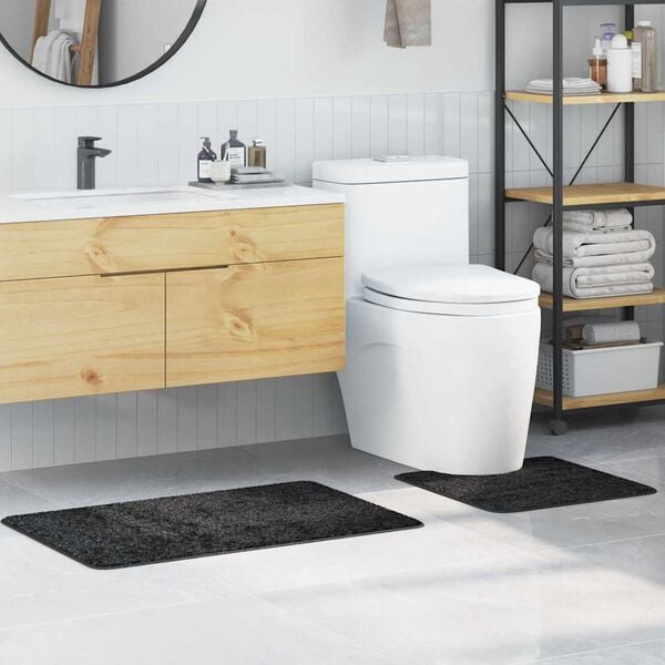 vidaXL Anti-skli baderomsmatte sett 2 pcs M&oslash;rkegr&aring; PP