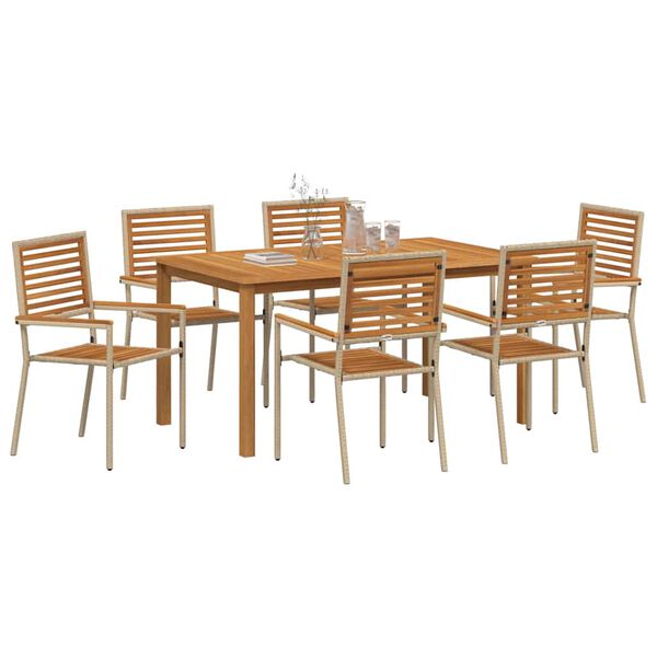 vidaXL Hage Spisegruppe 7 pcs Beige Solid akasietre