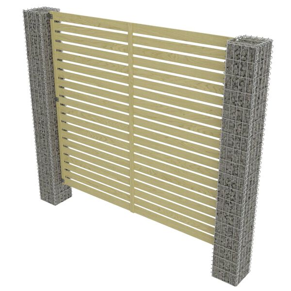 vidaXL Hagegjerdepanel med gabionstolper furu 180x180 cm