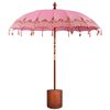 vidaXL Balinesisk parasoll med base Rosa og Brun &Oslash; 210-220 cm