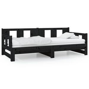 vidaXL Uttrekkbar dagseng svart heltre furu 2x(80x200) cm