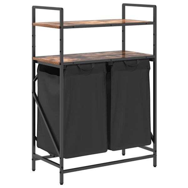 vidaXL skittentøyskurv 2 rom med hyller røkt eik