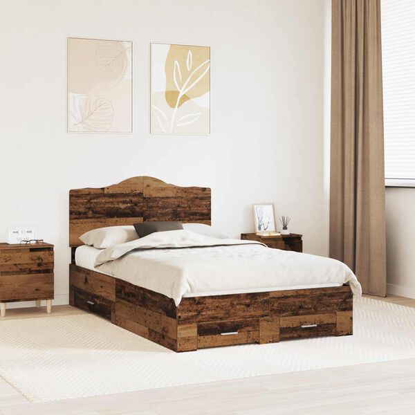 vidaXL Sengestamme med skuff Gammelt tre 120 x 190 cm Konstruert tre