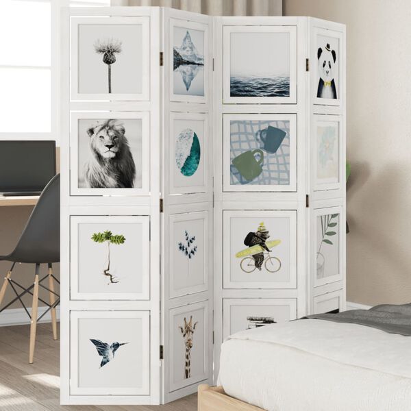 vidaXL Romdeler 4 paneler hvit heltre keisertre