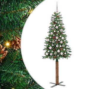 vidaXL Slim juletre med 300 LED gr&oslash;nn 180 cm PVC og Massivt Furu tre