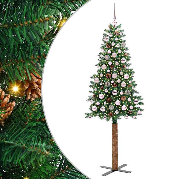 vidaXL Slim juletre med 300 LED grønn 180 cm PVC og Massivt Furu tre