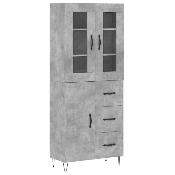 vidaXL Highboard betonggr&aring; 69,5x34x180 cm konstruert tre