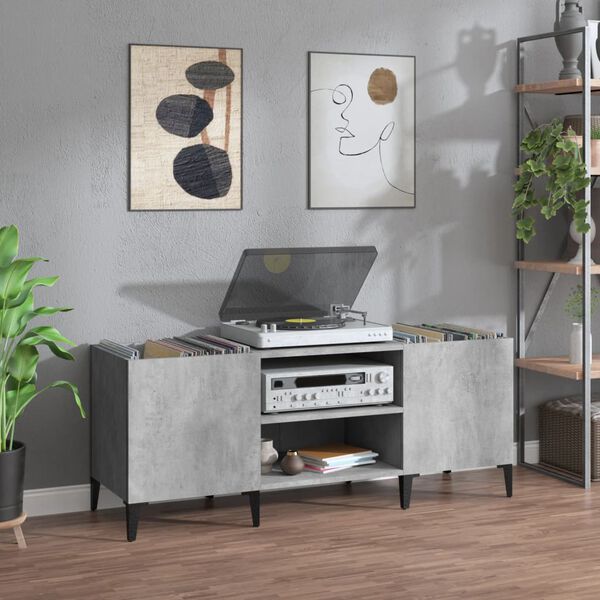 vidaXL Hifi-benk betonggr&aring; 121x38x48 cm konstruert tre