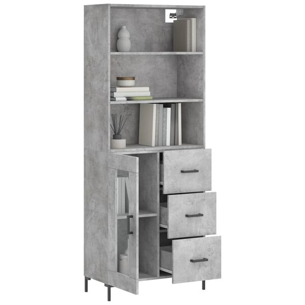 vidaXL Highboard betonggr&aring; 69,5x34x180 cm konstruert tre