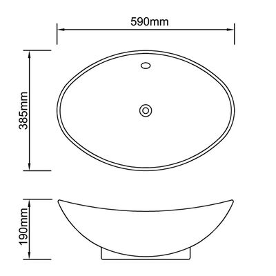 Svart Luksus Keramisk Vask Oval med Overløp 59 x 38,5 cm
