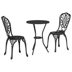 vidaXL Hage Bistro Sett 3 pcs Svart Aluminium