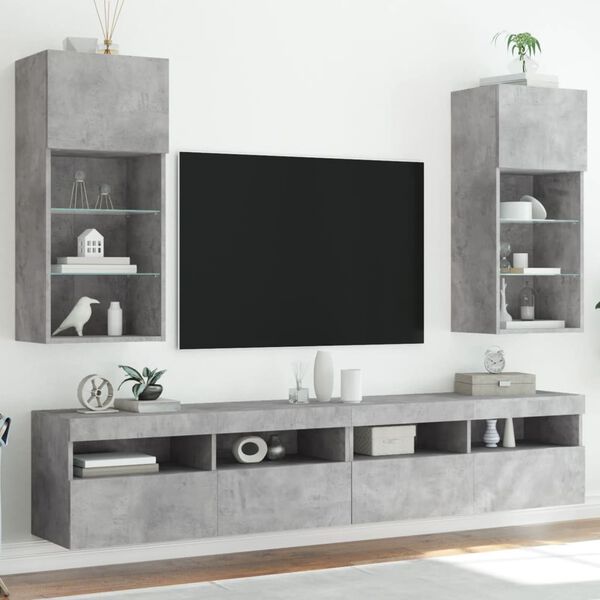 vidaXL TV-benker med LED-lys 2 stk betonggr&aring; 40,5x30x90 cm