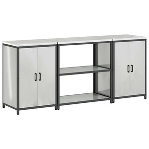 vidaXL Kj&oslash;kkenoppbevaringssett med hylle 3 pcs s&oslash;lv Galvanisert St&aring;l