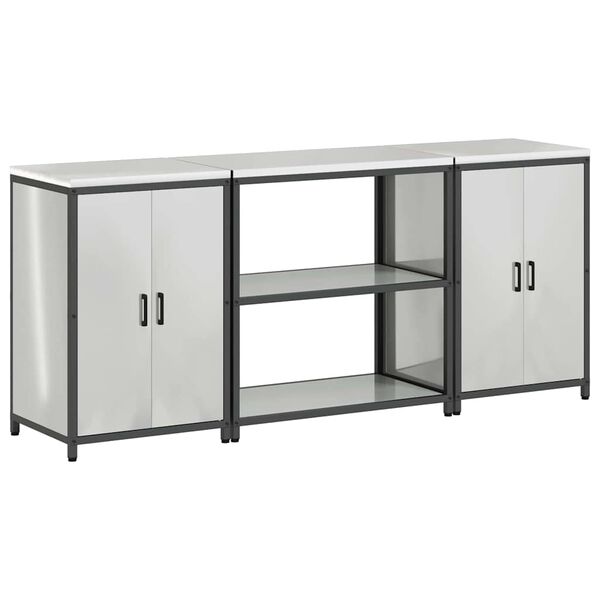 vidaXL Kj&oslash;kkenoppbevaringssett med hylle 3 pcs s&oslash;lv Galvanisert St&aring;l