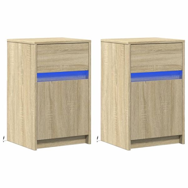 vidaXL Nattbord med LED 2 stk sonoma eik konstruert tre
