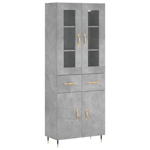 vidaXL Highboard betonggr&aring; 69,5x34x180 cm konstruert tre