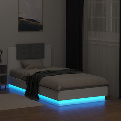 vidaXL Sengeramme med hodegavl og LED-lys hvit 90x190 cm