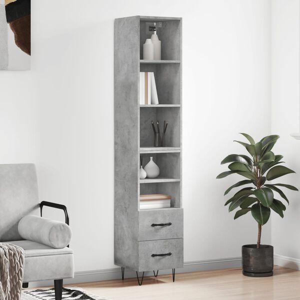 vidaXL Highboard betonggr&aring; 34,5x34x180 cm konstruert tre