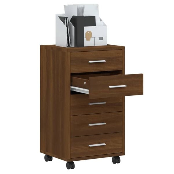 vidaXL Skuffeskap med hjul brun eik konstruert tre