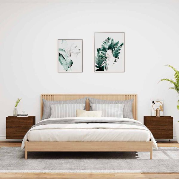 vidaXL Vegghengte nattbord med LED-lys 2 stk brun eik