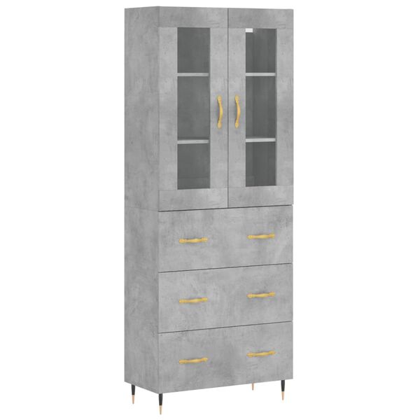 vidaXL Highboard betonggr&aring; 69,5x34x180 cm konstruert tre
