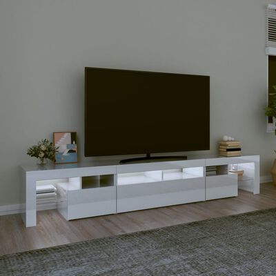 vidaXL TV-benk med LED-lys høyglans hvit 230x36,5x40 cm