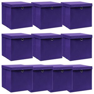 vidaXL Oppbevaringsbokser med lokk 10 stk lilla 32x32x32 cm stoff