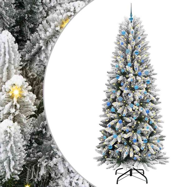 vidaXL Kunstig juletre med 300 LED Hvit 240 cm PVC, plast, st&aring;l og PE