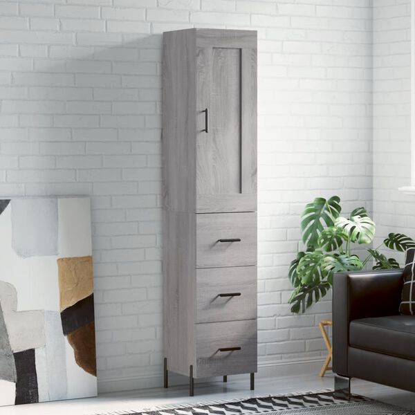 vidaXL Highboard gr&aring; sonoma 34,5x34x180 cm konstruert tre