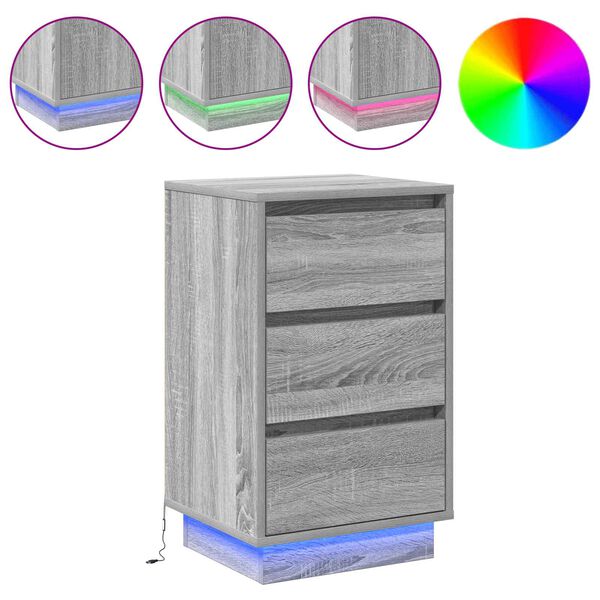 vidaXL Nattbordskap med skuff Gr&aring; 39 x 34,5 x 65 cm Konstruert tre