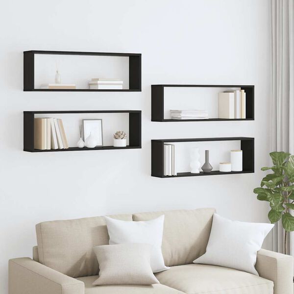 vidaXL Vegghyller kubeformet 4 stk svart 80x15x26,5 cm konstruert tre