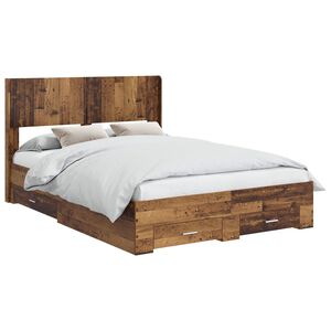 vidaXL Sengramme med oppbevaring og hodegavl Gammelt tre 120 x 190 cm